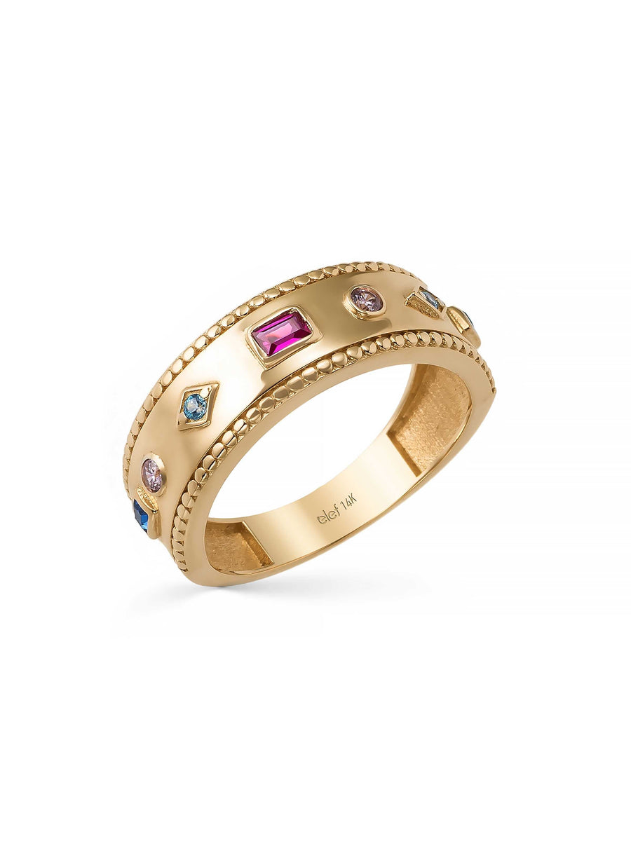 Multicolor Stone Modern Eternity Ring in 14K Gold