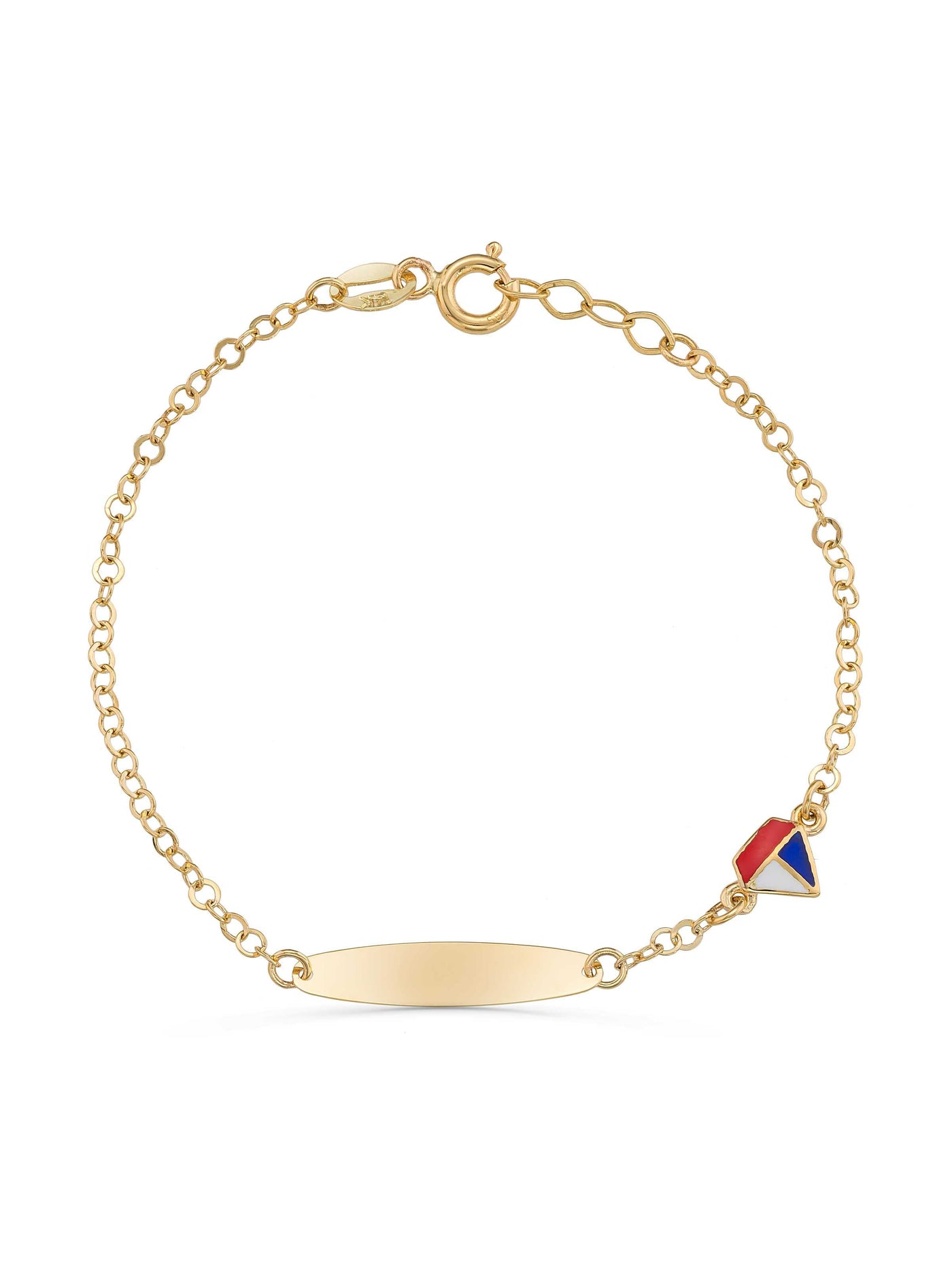 14K Gold Multicolor Kite Kids Id Bracelet by Elef Jewelry