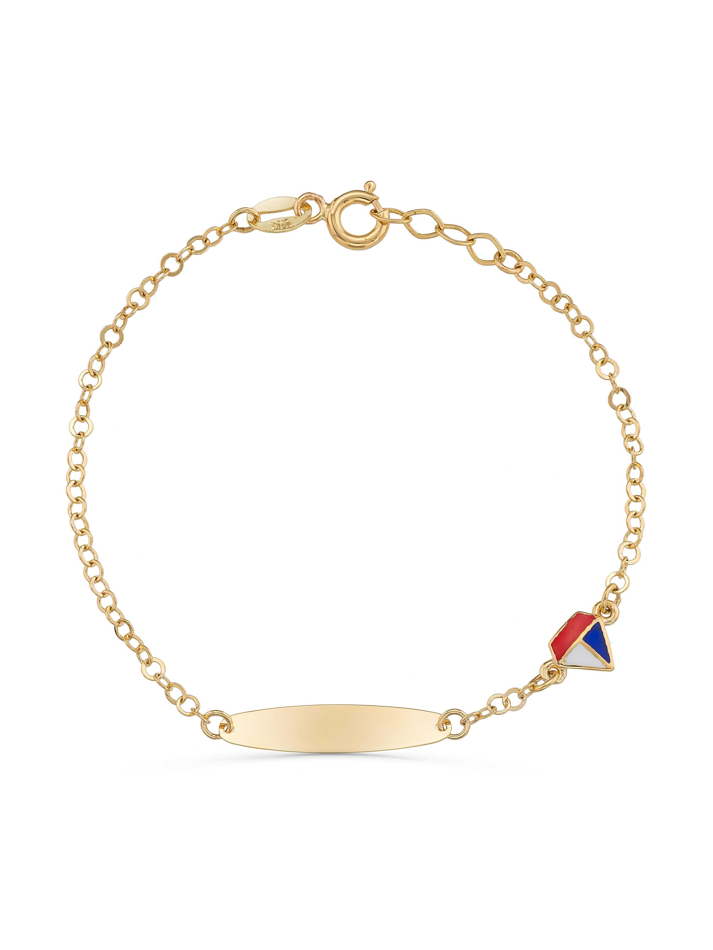 14K Gold Multicolor Kite Kids Id Bracelet by Elef Jewelry