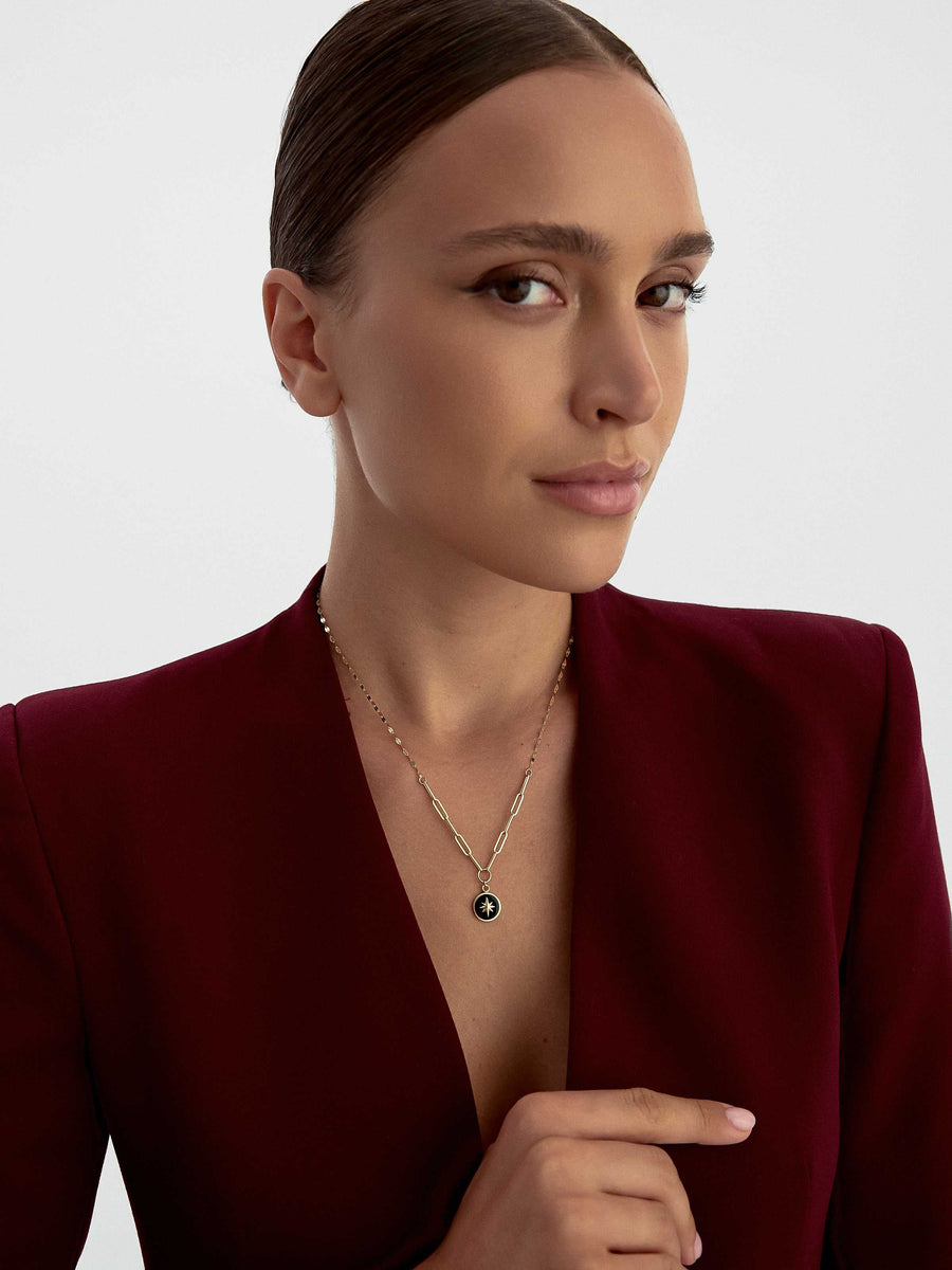 Retro Kuzey Star Enamel Necklace in 14K Gold