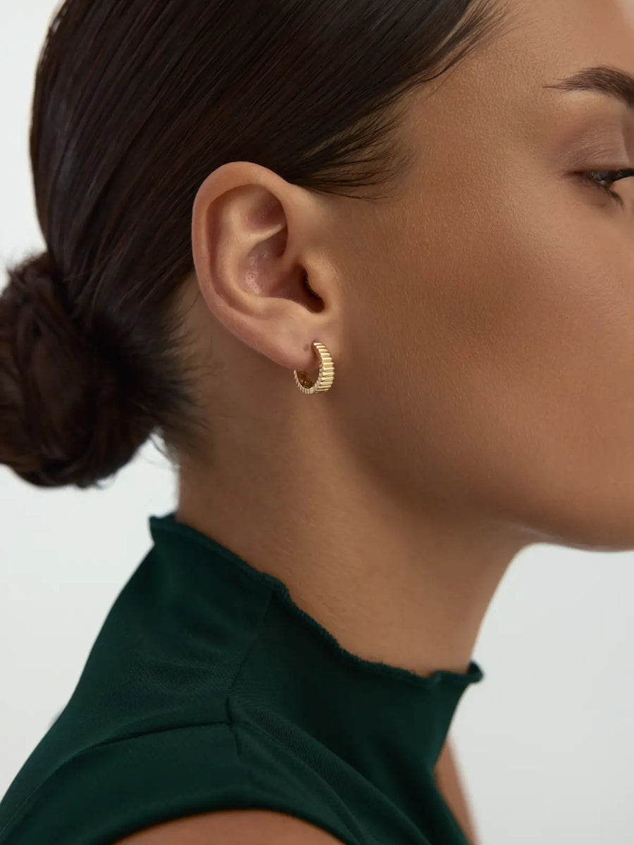 Relief Textured Serrated Earrings in 14K Gold