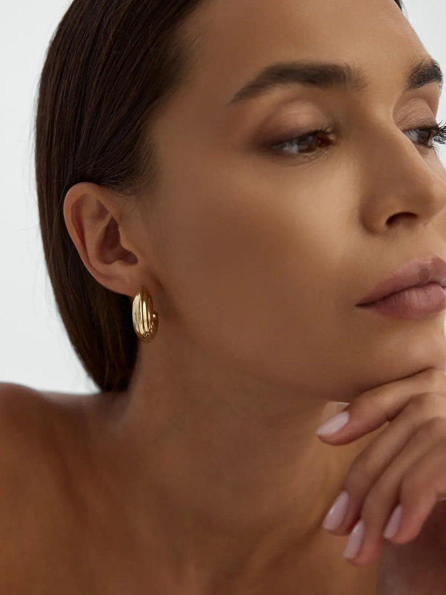 Relief Textured Half Form Earrings in 14K Gold