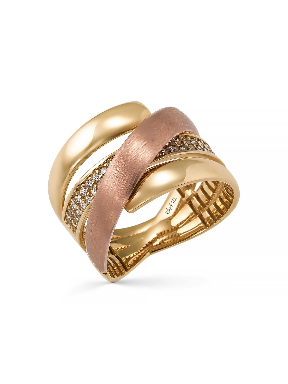 Rose–Yellow Gold Two Multicolor Double Stone-Set Ring in 14K Gold by Elef Jewelry