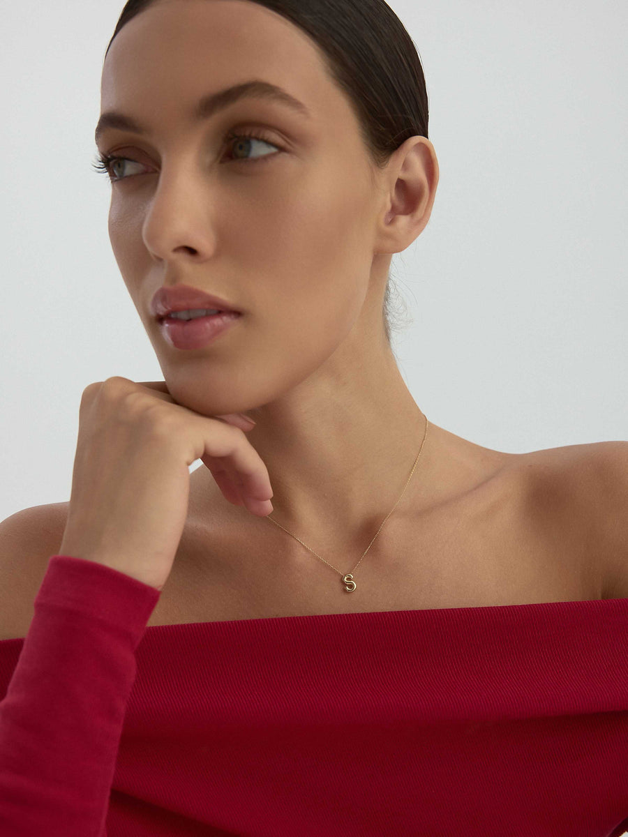 Letter S Classic Initial Necklace in 14K Gold