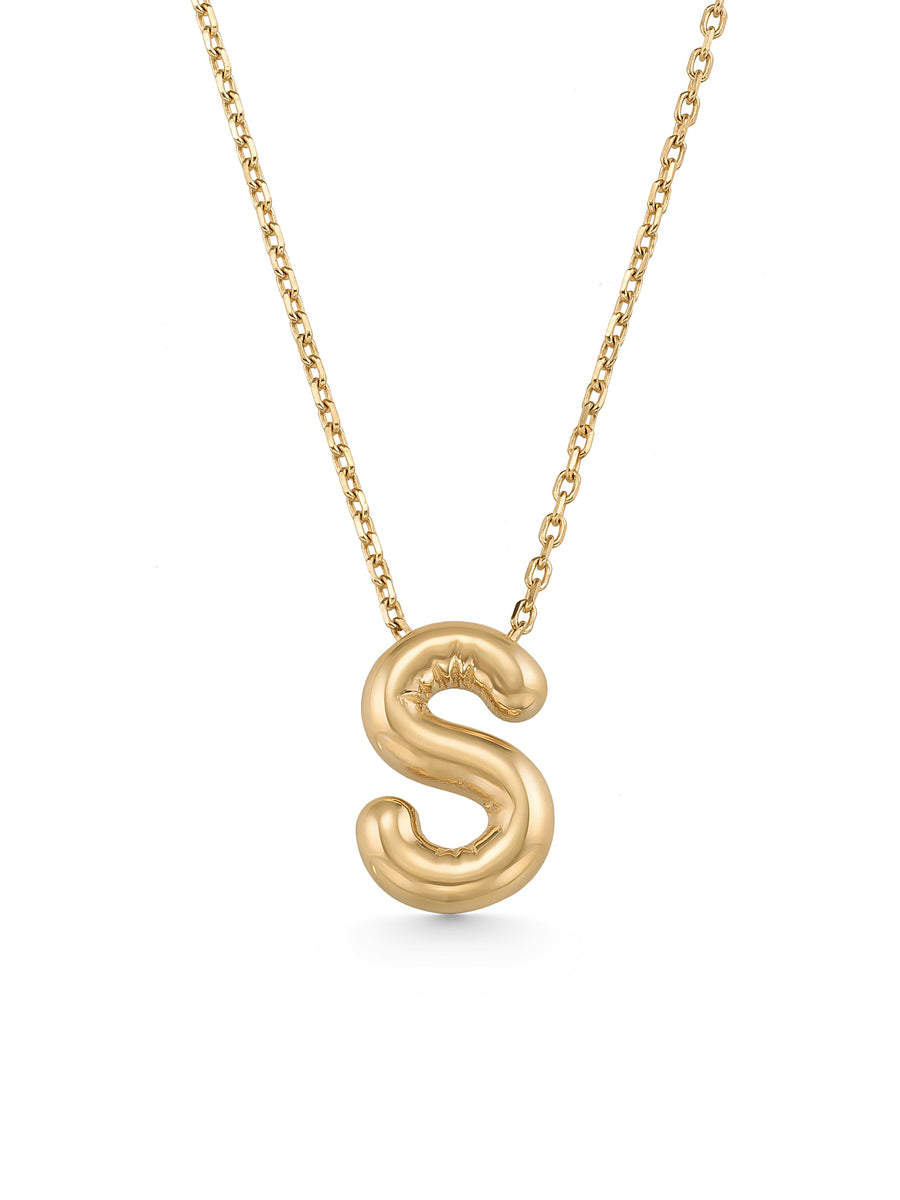 Letter S Classic Initial Necklace in 14K Gold