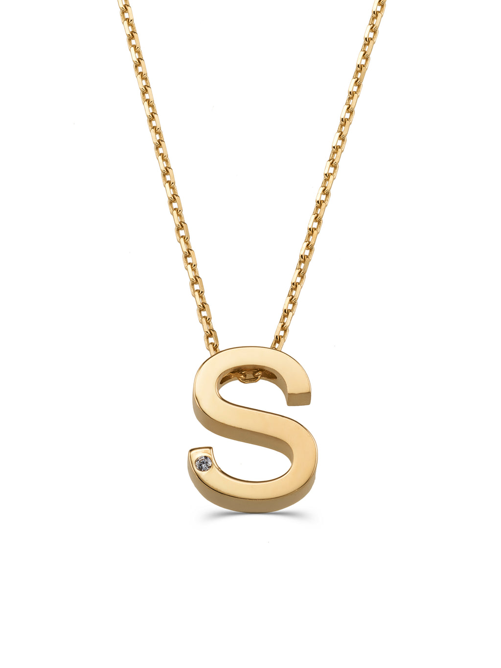 Letter S Stone Initial Necklace in 14K Gold by Elef Jewelry