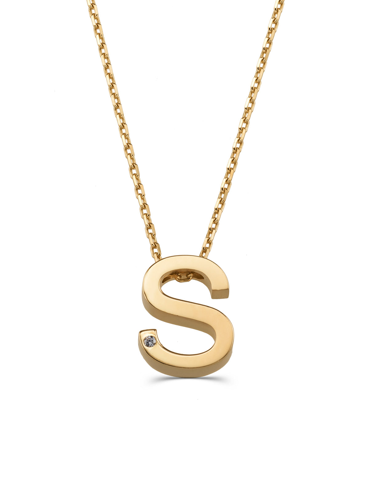 Letter S Stone Initial Necklace in 14K Gold by Elef Jewelry