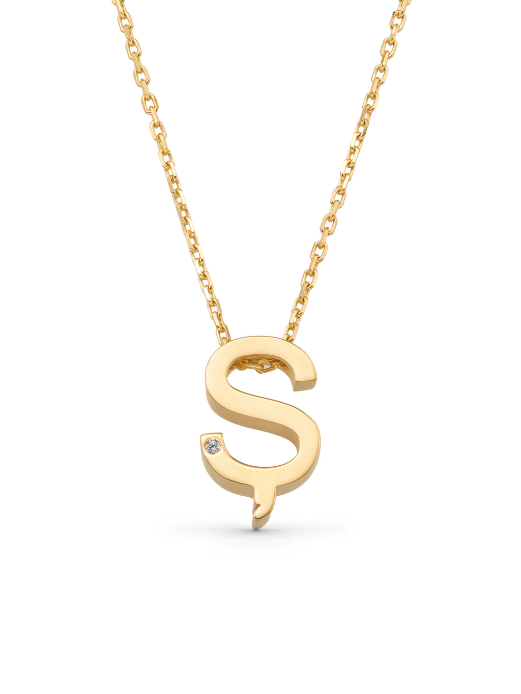 Letter S Stone Initial Necklace in 14K Gold by Elef Jewelry