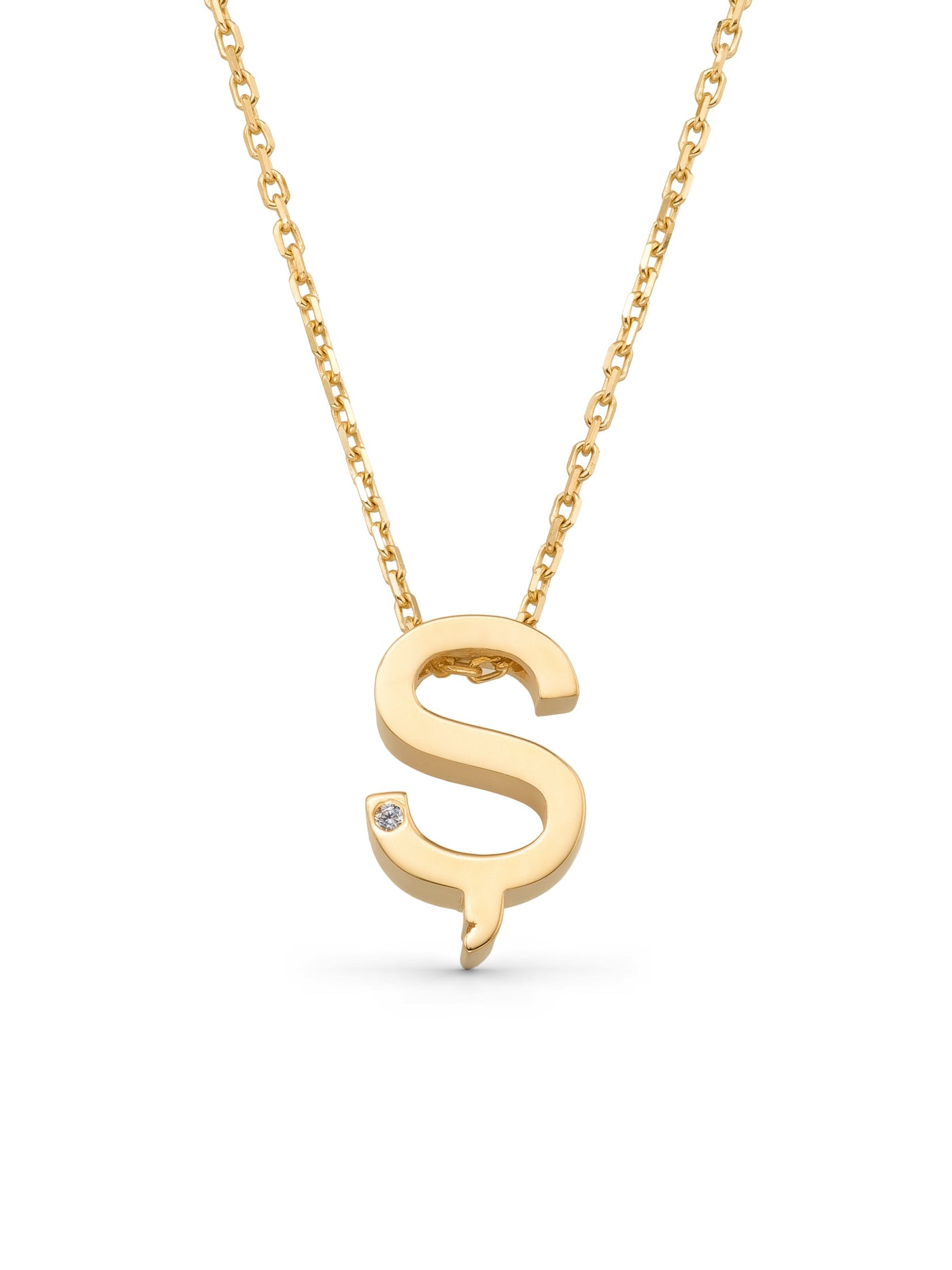 Letter S Stone Initial Necklace in 14K Gold by Elef Jewelry