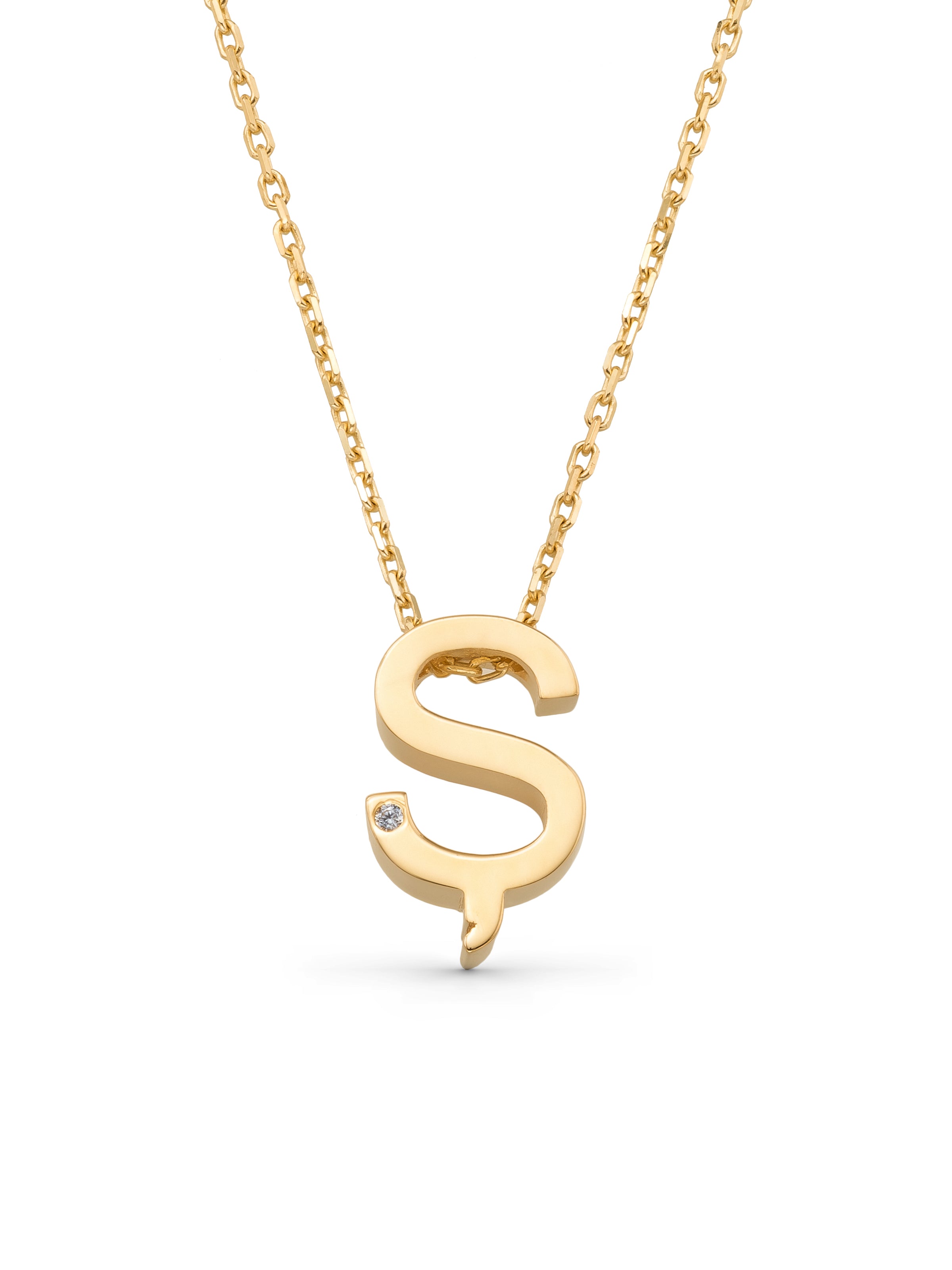 Letter S Stone Initial Necklace in 14K Gold by Elef Jewelry
