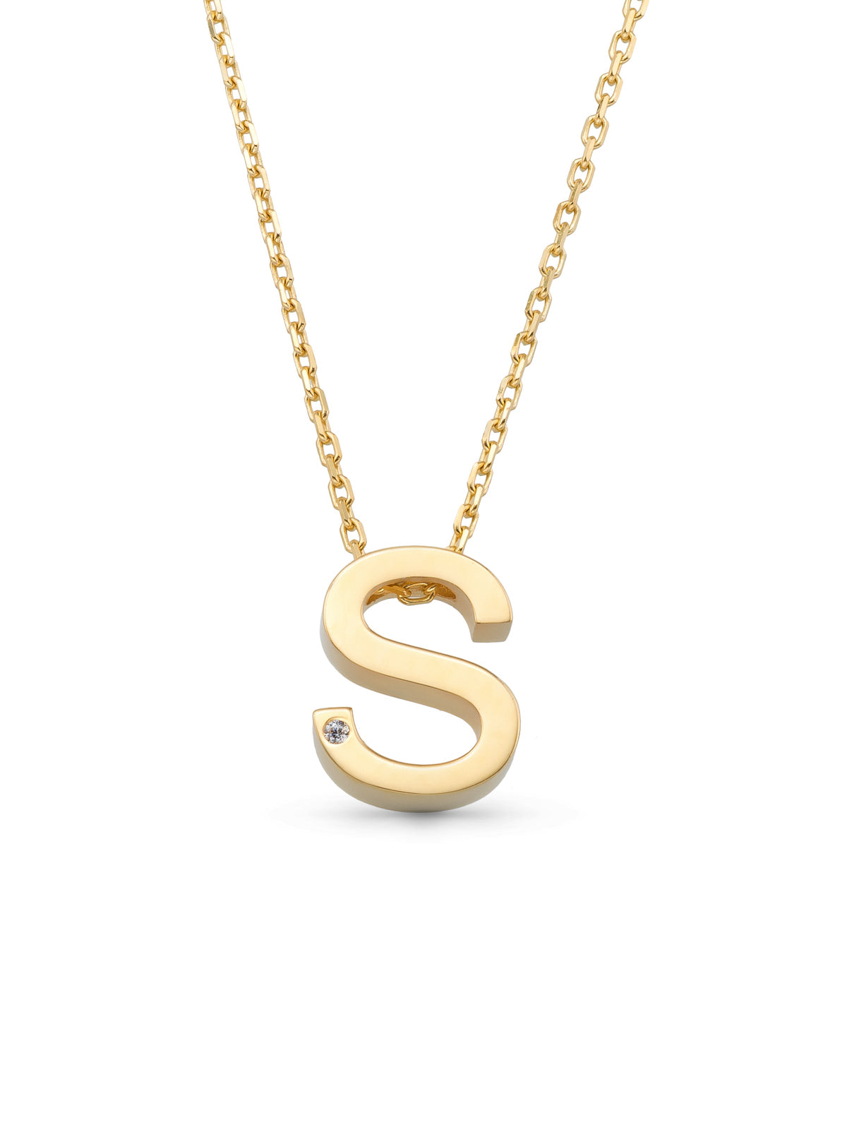 Letter S Stone Initial Necklace in 14K Gold by Elef Jewelry