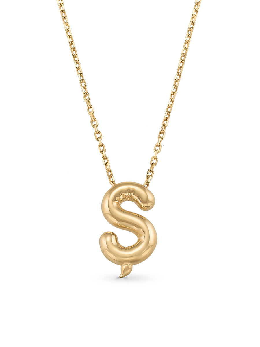 Letter S Stone Initial Necklace in 14K Gold