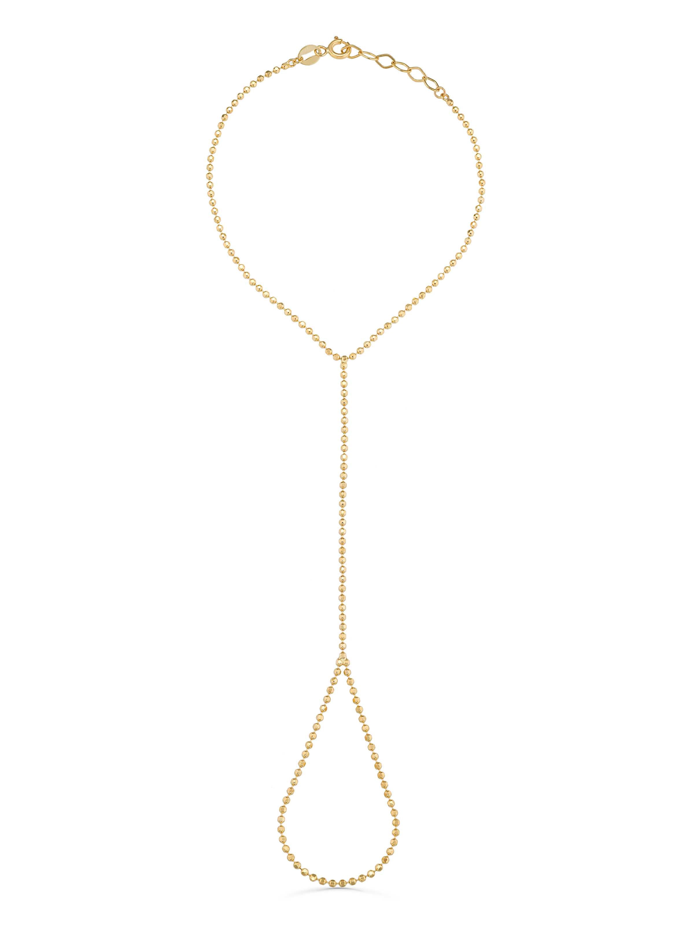 Classic Round Ball Chain Hand Chain in 14K Gold by Elef Jewelry