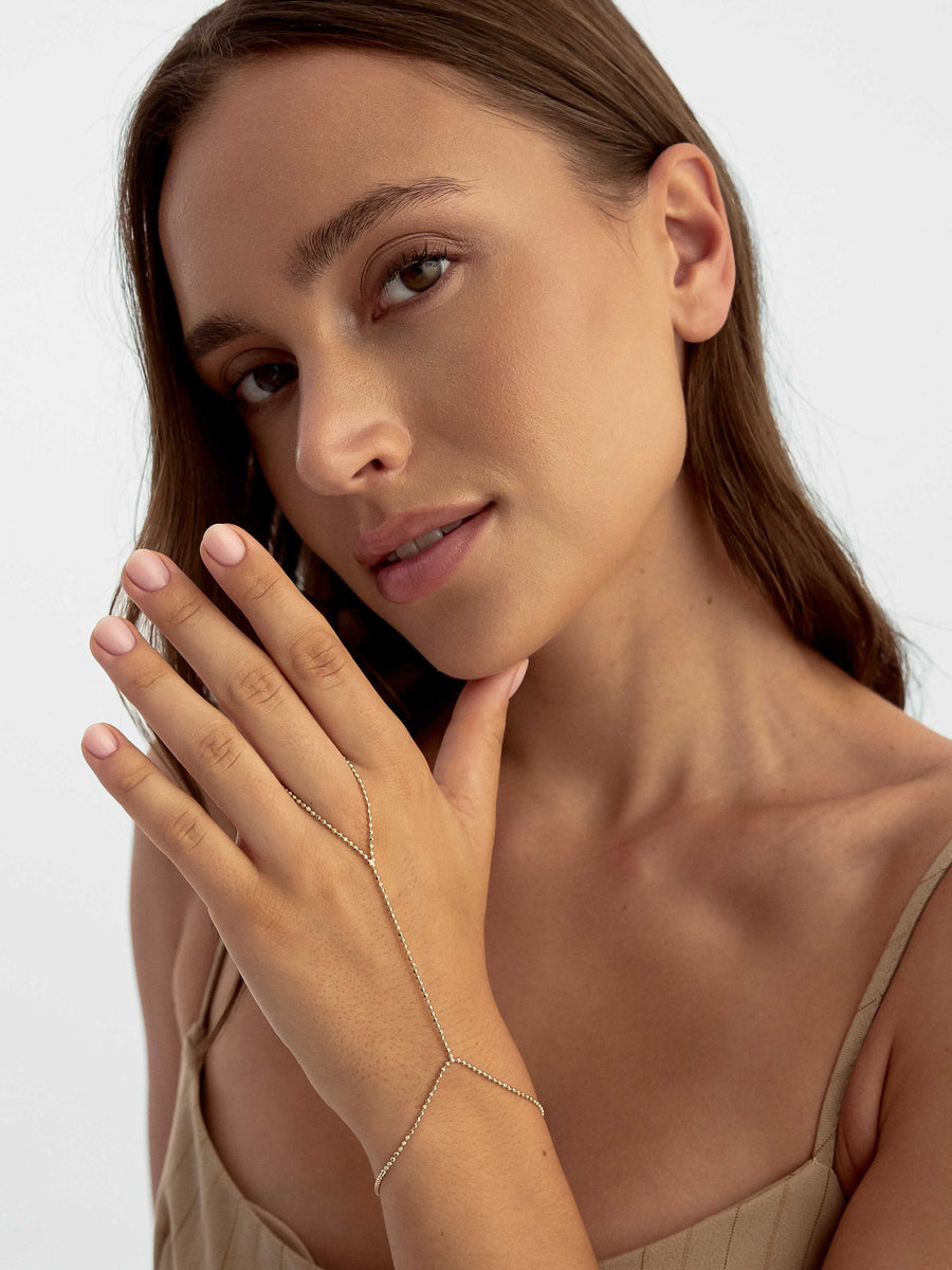 Classic Round Ball Chain Hand Chain in 14K Gold