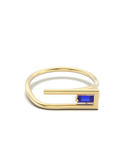 Sapphire-Inspired Baguette Stone Ring in 14K Gold by Elef Jewelry