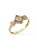 Sapphire-Inspired Baguette & Round-Cut Stone Geometric Ring in 14K Gold by Elef Jewelry