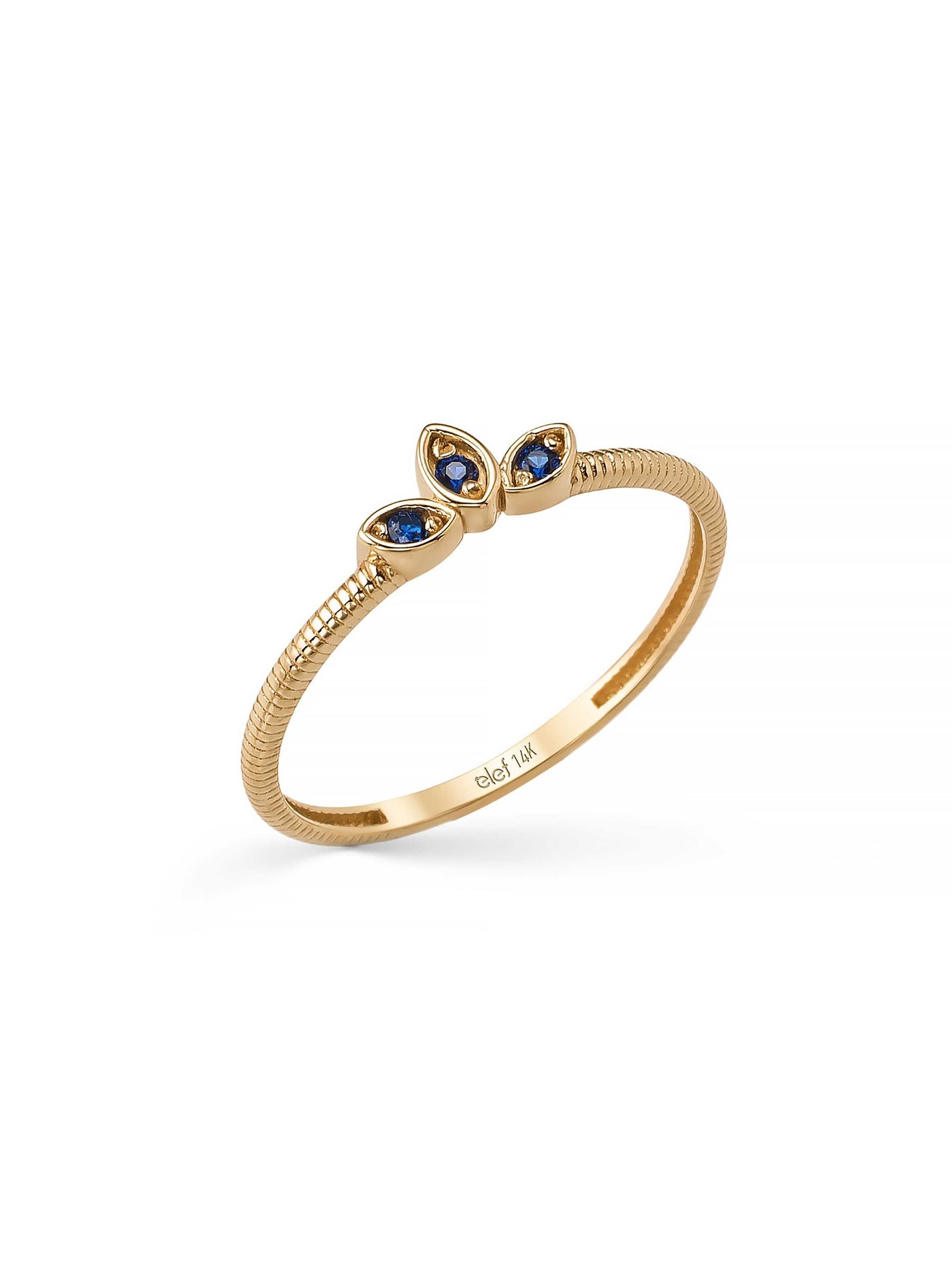 Sapphire-Inspired Stone Lotus Motif Ring in 14K Gold by Elef Jewelry