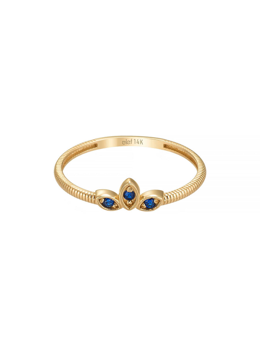 Sapphire-Inspired Stone Lotus Motif Ring in 14K Gold