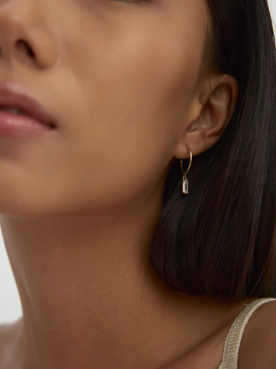Drop Baguette Stone Accents Earrings in 14K Gold