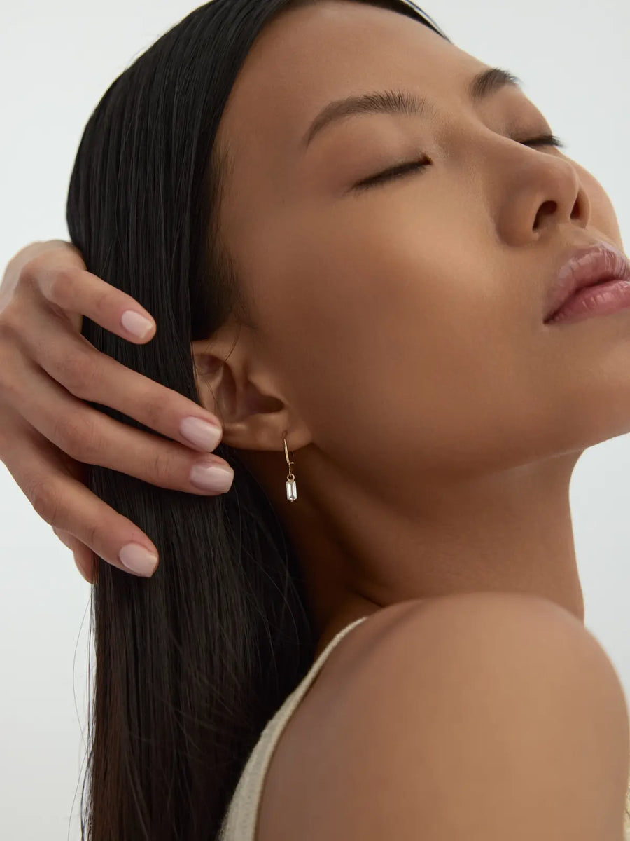 Drop Baguette Stone Accents Earrings in 14K Gold