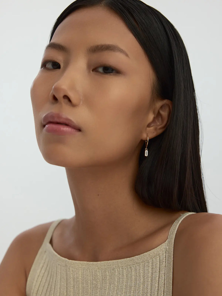 Drop Baguette Stone Accents Earrings in 14K Gold
