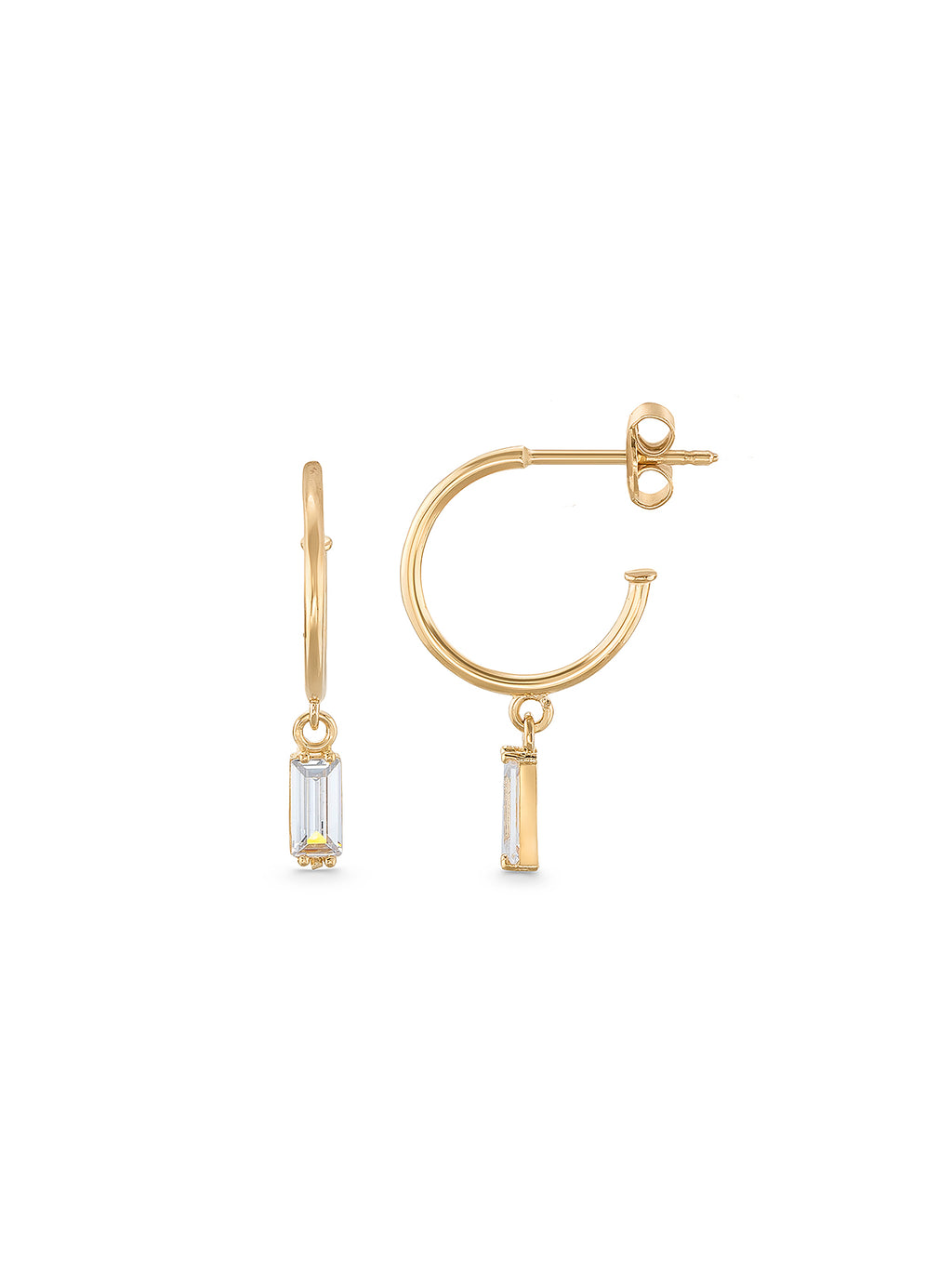 Drop Baguette Stone Accents Earrings in 14K Gold by Elef Jewelry