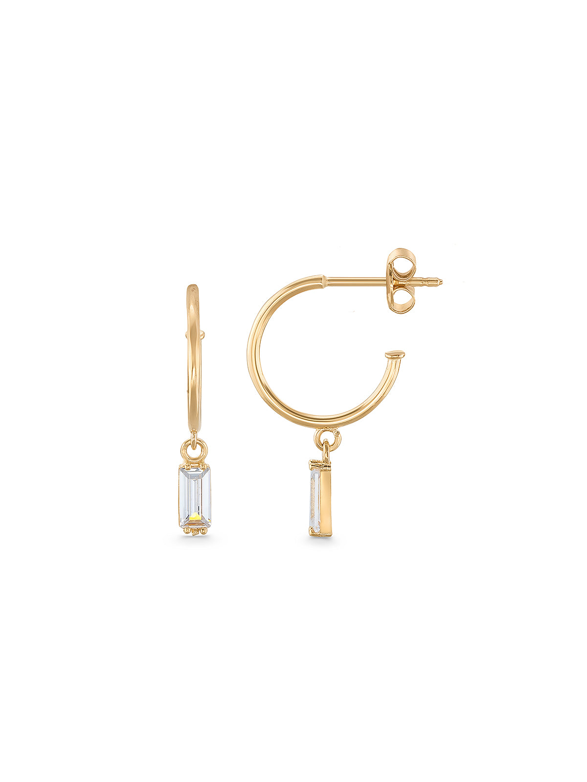 Drop Baguette Stone Accents Earrings in 14K Gold by Elef Jewelry