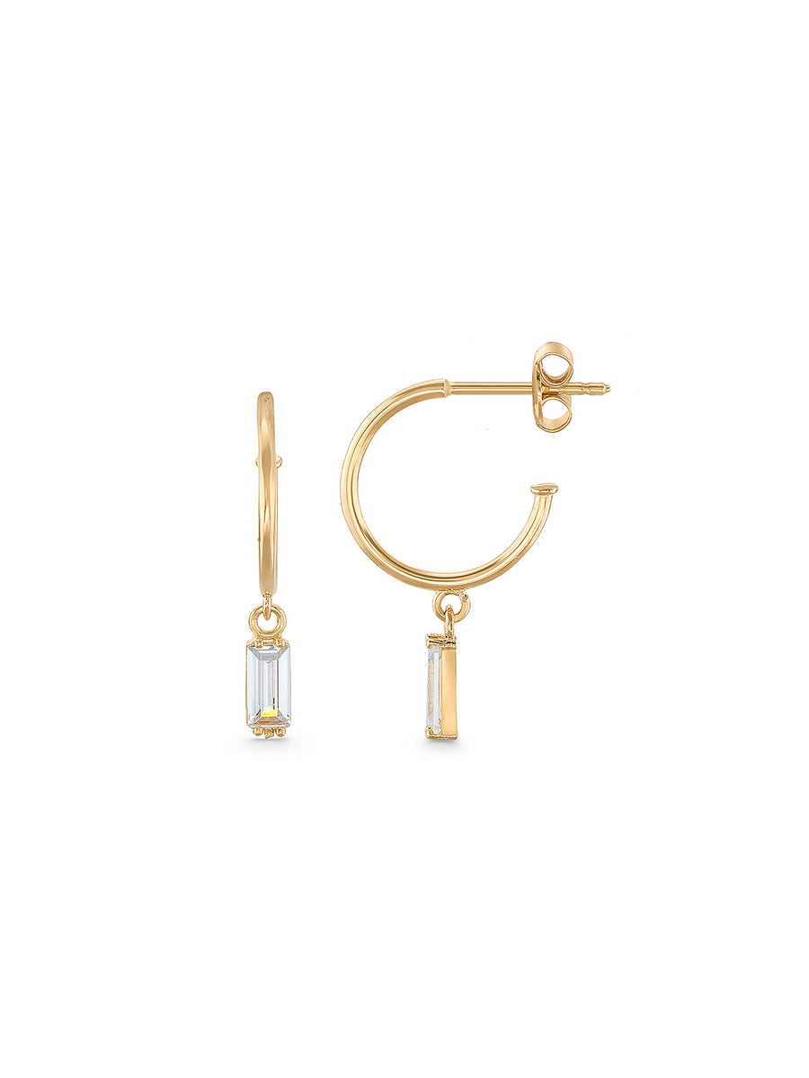 Drop Baguette Stone Accents Earrings in 14K Gold