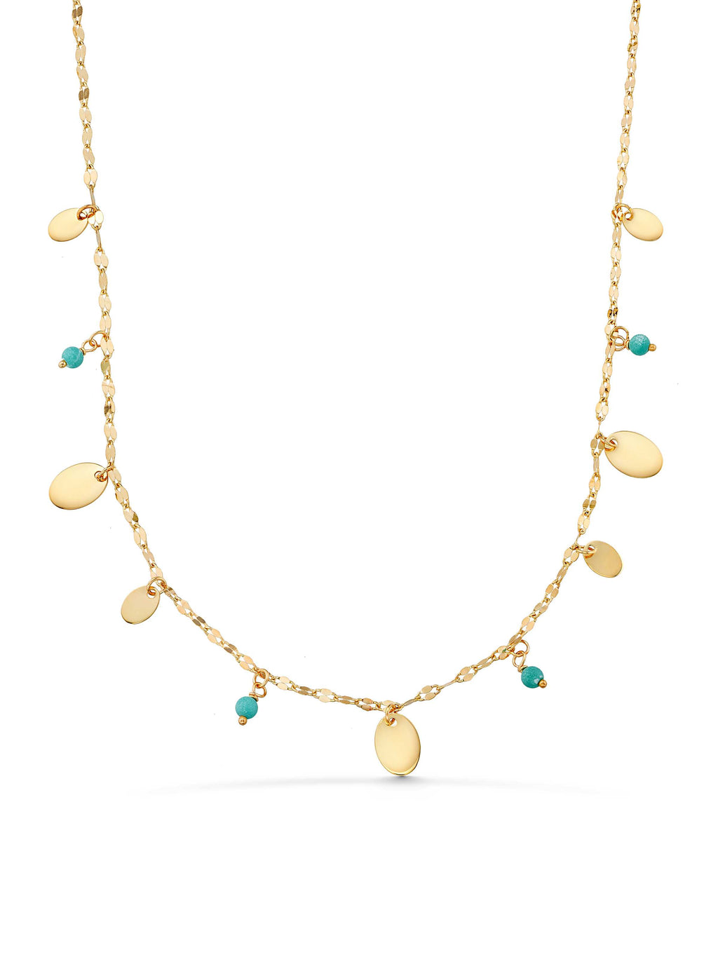 Drop Disc Accents & Turquoise Beaded Necklace in 14K Gold by Elef Jewelry