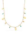 Drop Disc Accents & Turquoise Beaded Necklace in 14K Gold by Elef Jewelry