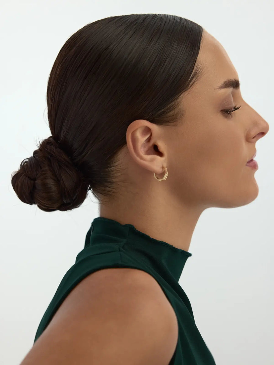 Sekizgen Form Stone-Set Hoop Earrings in 14K Gold