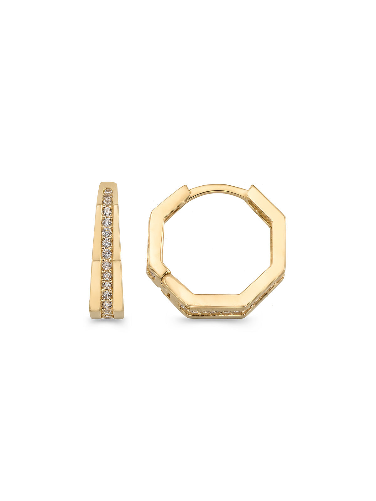 Sekizgen Form Stone-Set Hoop Earrings in 14K Gold by Elef Jewelry