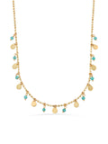 Row Dorika Bead Turquoise Stone Drop Disc Accents Necklace in 14K Gold by Elef Jewelry