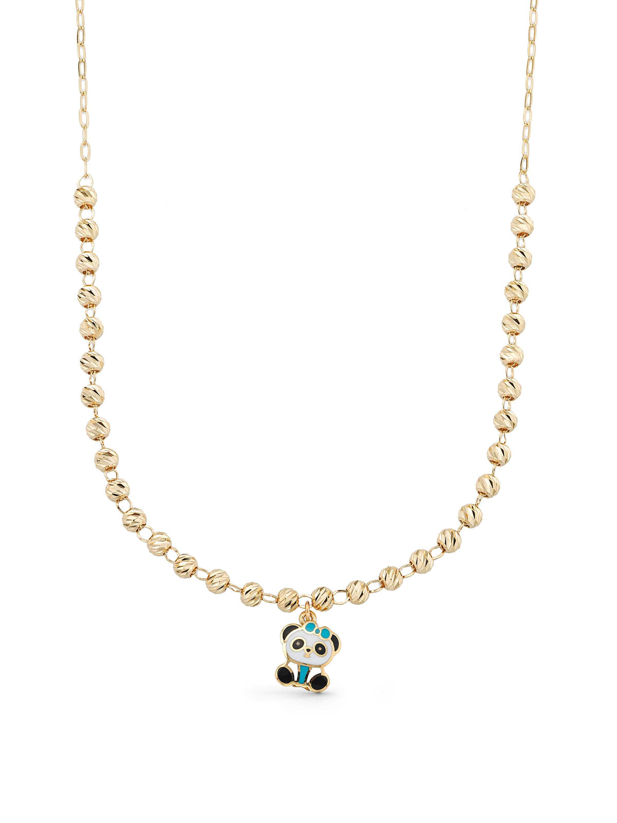 Row Dorika Bead Enamel Panda Necklace in 14K Gold by Elef Jewelry