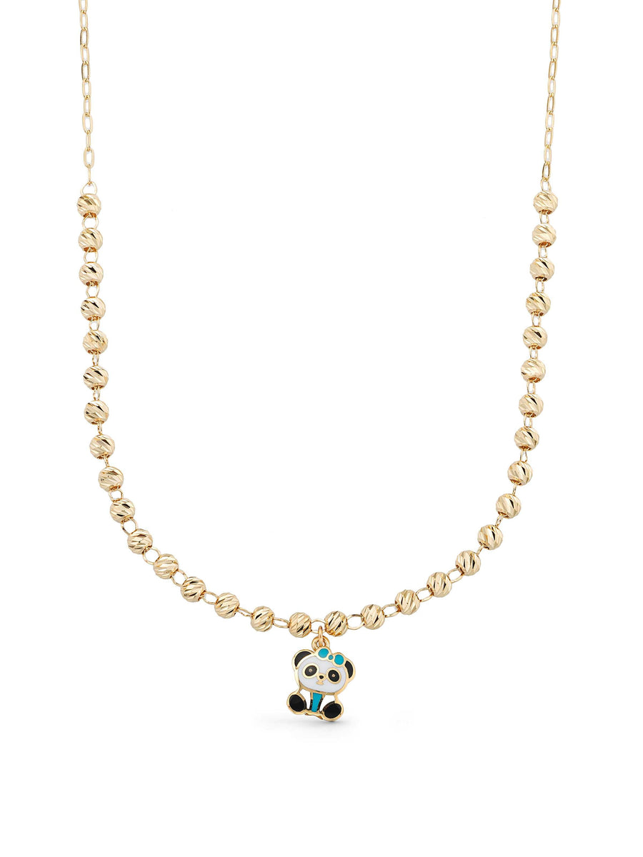 Row Dorika Bead Enamel Panda Necklace in 14K Gold