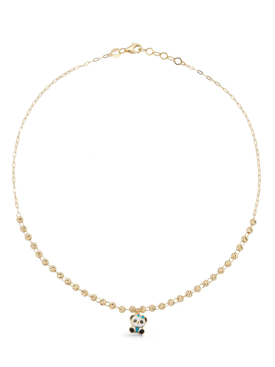 Row Dorika Bead Enamel Panda Necklace in 14K Gold