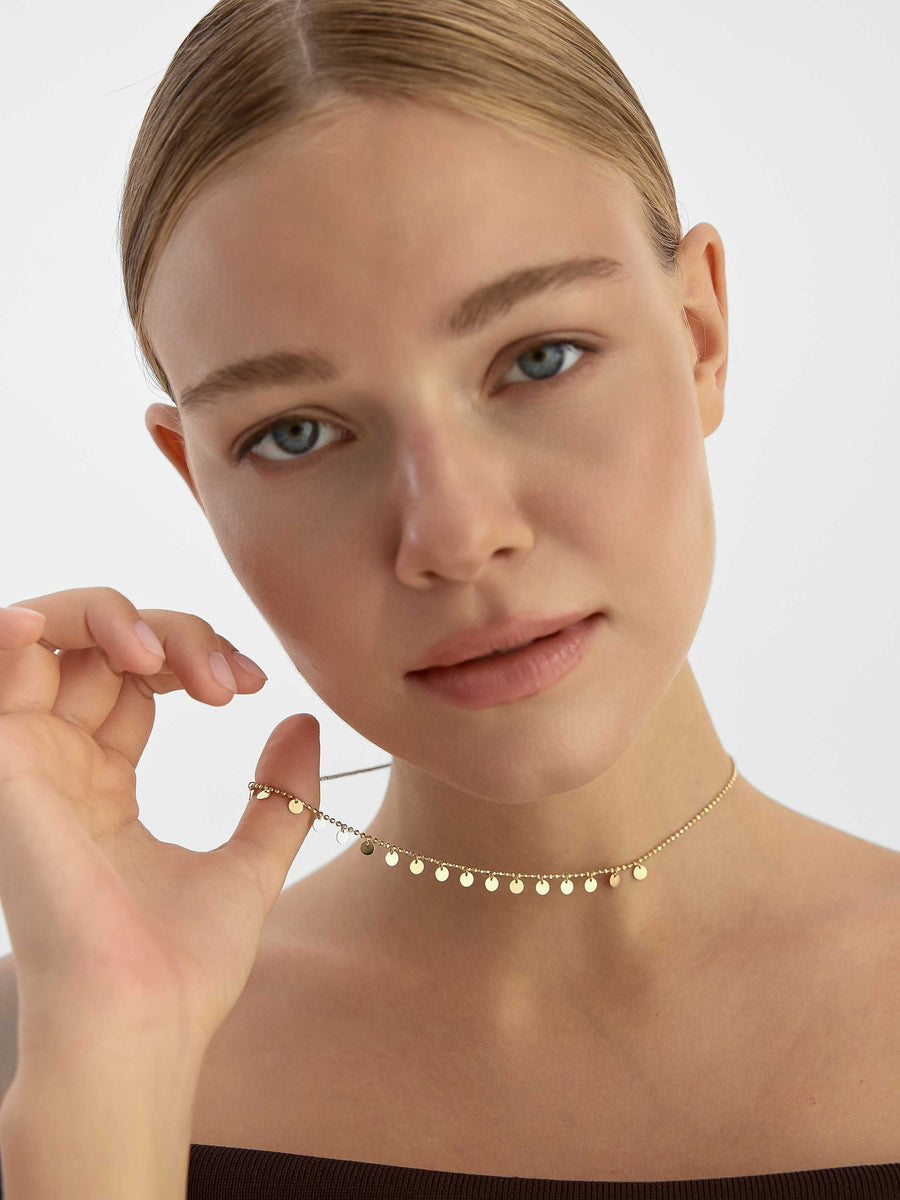 Row Dorika Bead Pul Necklace in 14K Gold