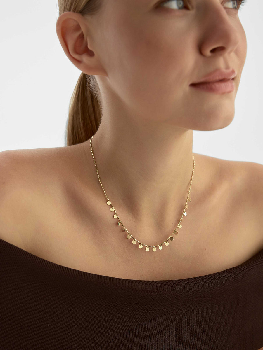 Row Dorika Bead Pul Necklace in 14K Gold