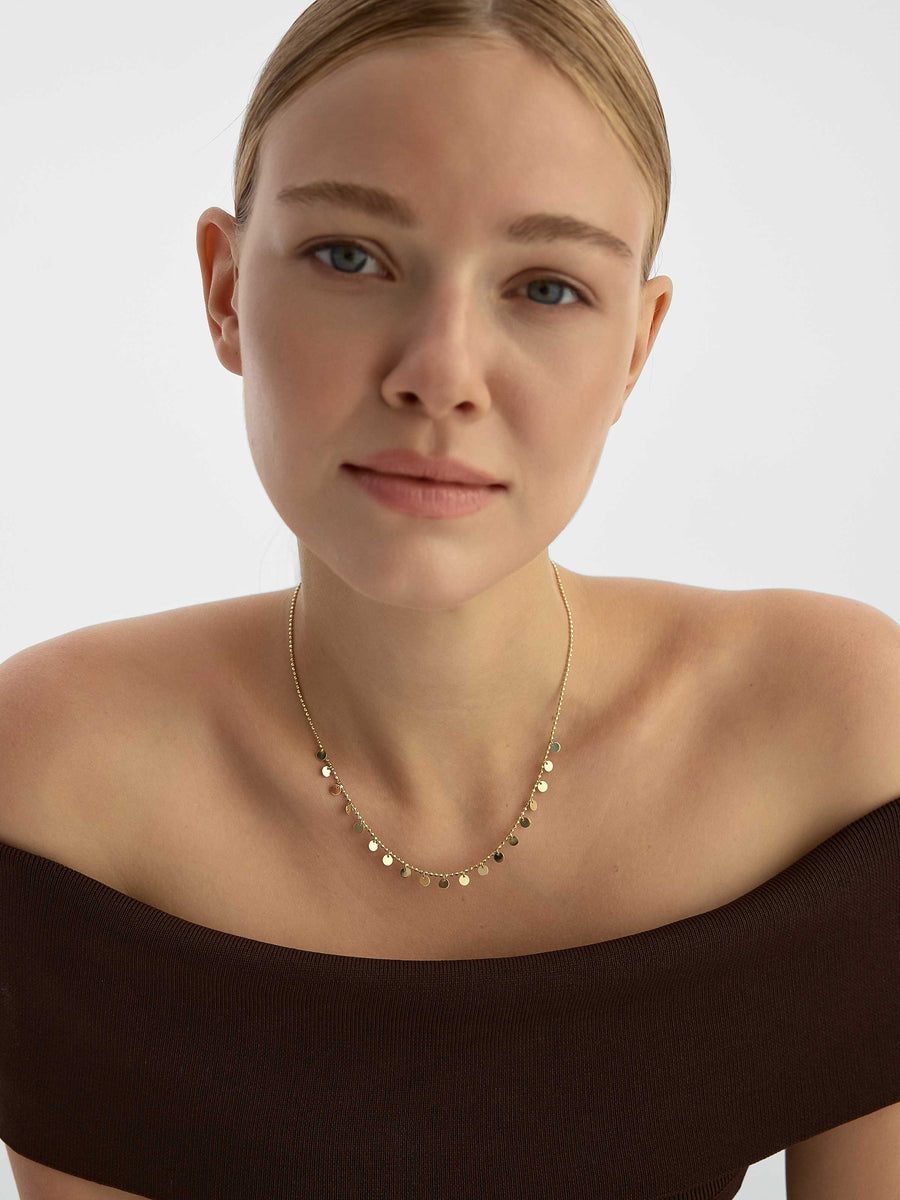 Row Dorika Bead Pul Necklace in 14K Gold