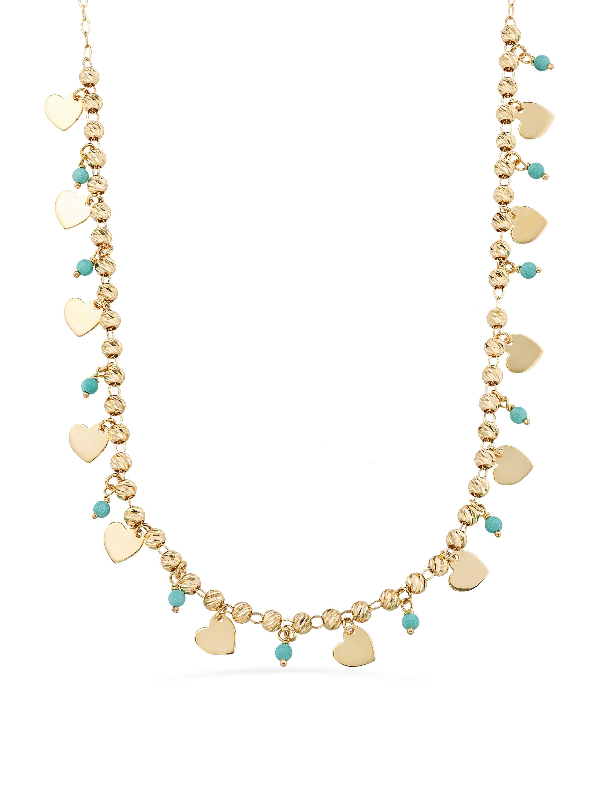Row Dorika Bead Drop Heart Turquoise Stone Necklace in 14K Gold by Elef Jewelry
