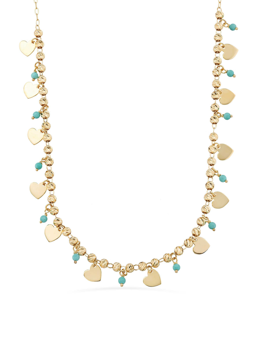 Row Dorika Bead Drop Heart Turquoise Stone Necklace in 14K Gold
