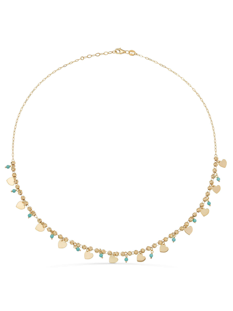Row Dorika Bead Drop Heart Turquoise Stone Necklace in 14K Gold
