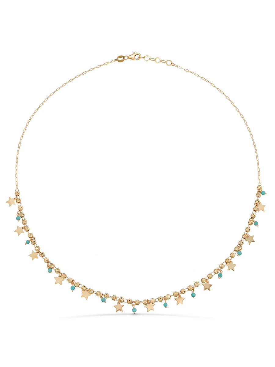 Row Dorika Bead Drop Star Turquoise Stone Necklace in 14K Gold