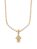 Row Dorika Bead Stone Hamsa Hand Necklace in 14K Gold by Elef Jewelry