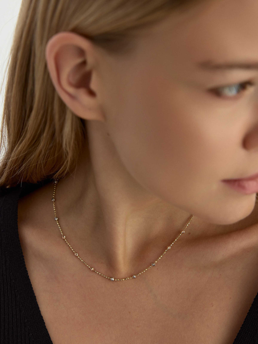 Row Dorika Bead Tri-Color Necklace in 14K Gold