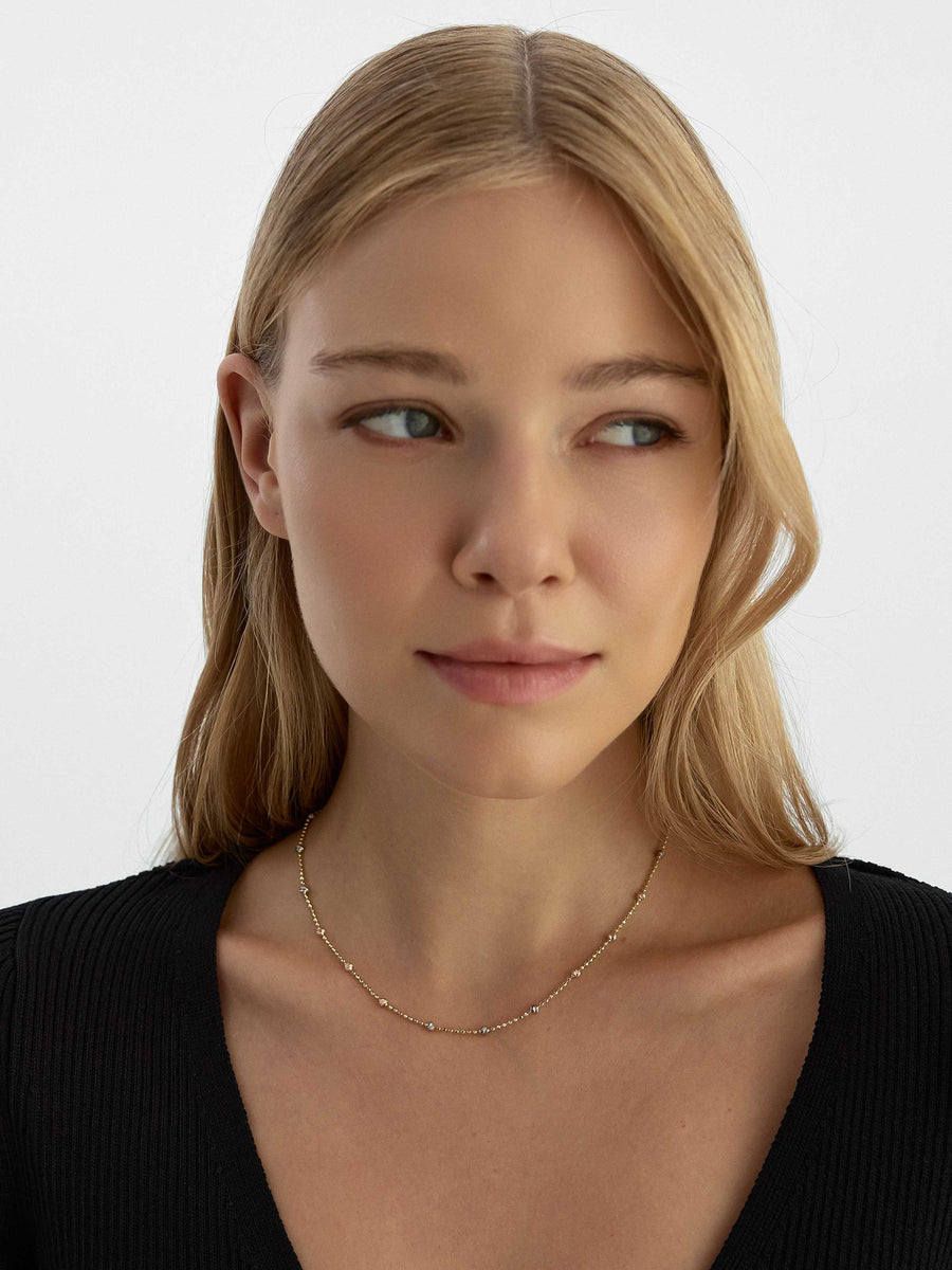 Row Dorika Bead Tri-Color Necklace in 14K Gold