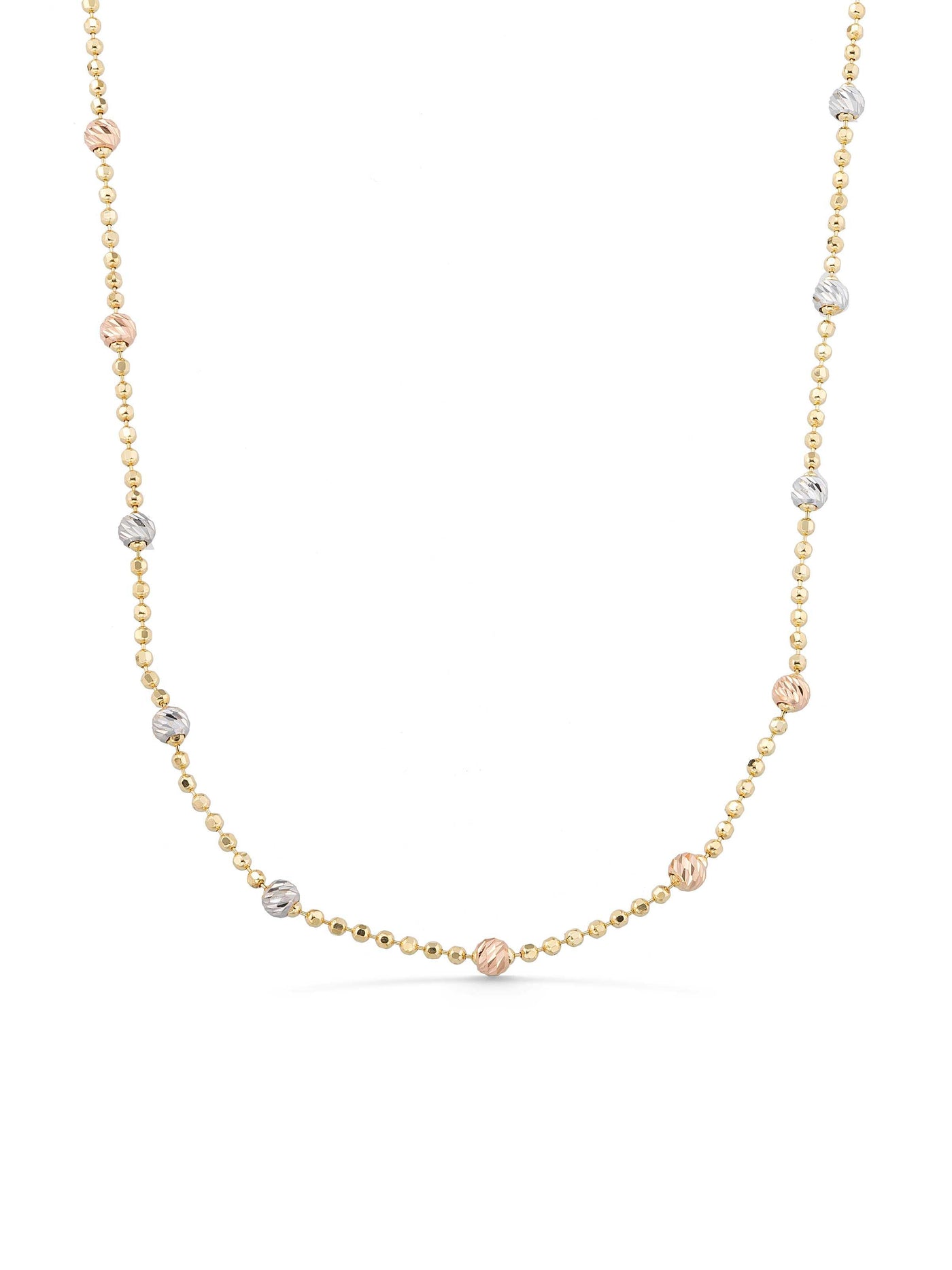 Row Dorika Bead Tri-Color Necklace in 14K Gold by Elef Jewelry