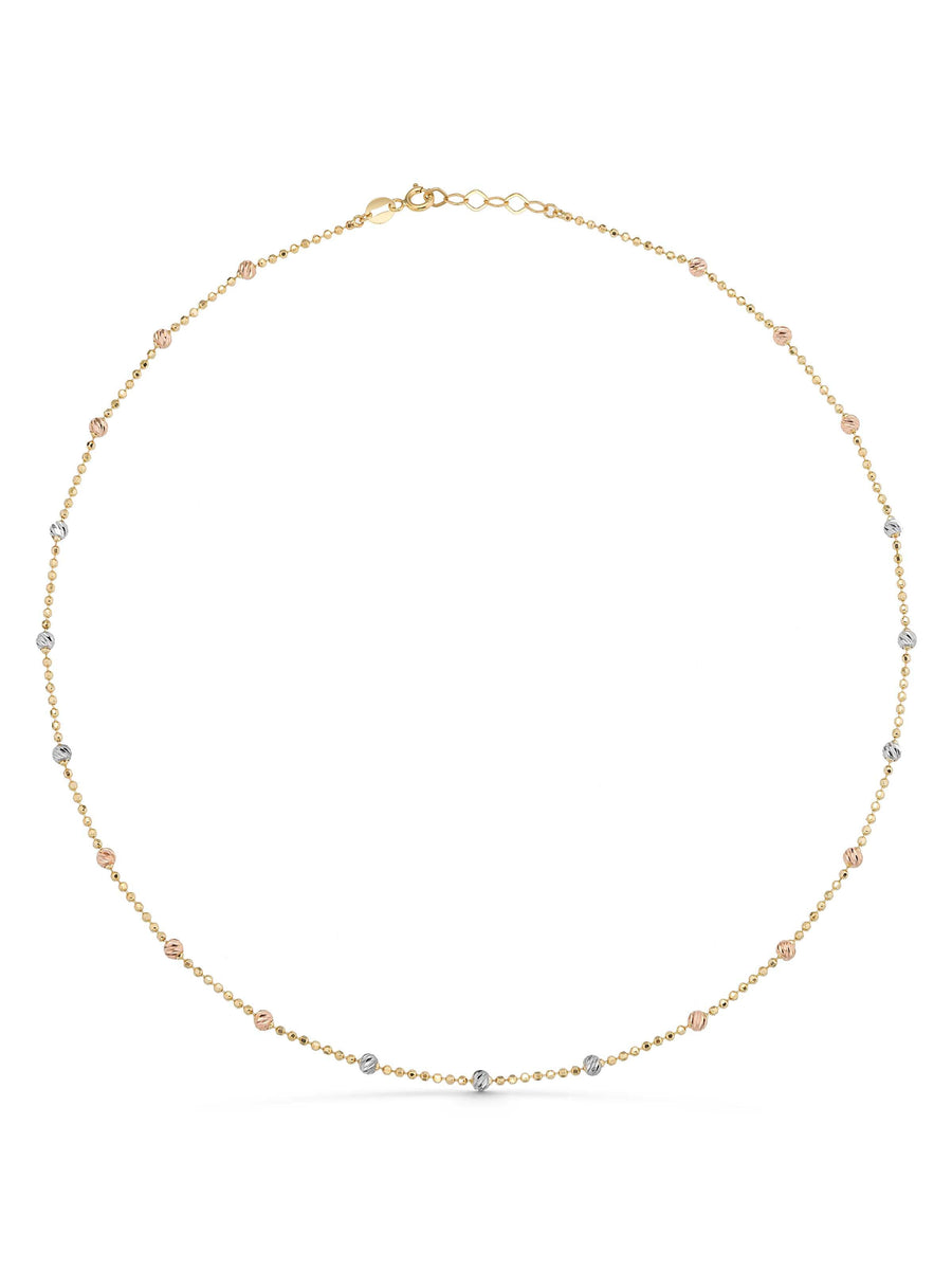 Row Dorika Bead Tri-Color Necklace in 14K Gold
