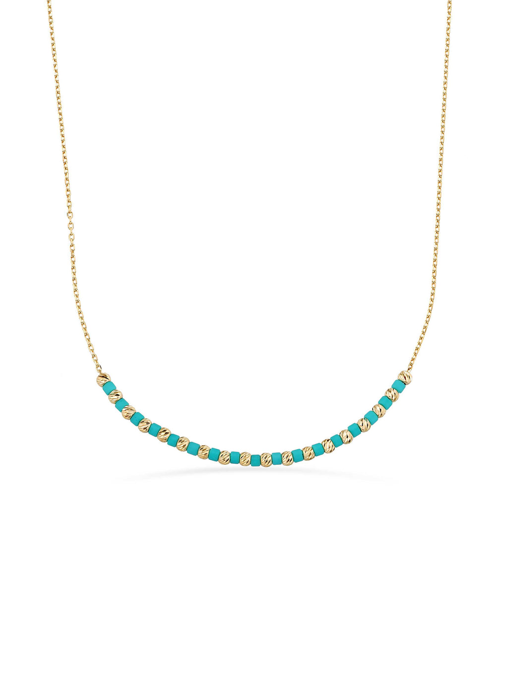Row Dorika Bead & Turquoise Stone Necklace in 14K Gold by Elef Jewelry