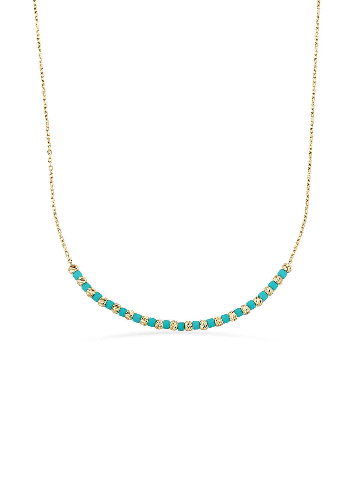Row Dorika Bead & Turquoise Stone Necklace in 14K Gold by Elef Jewelry
